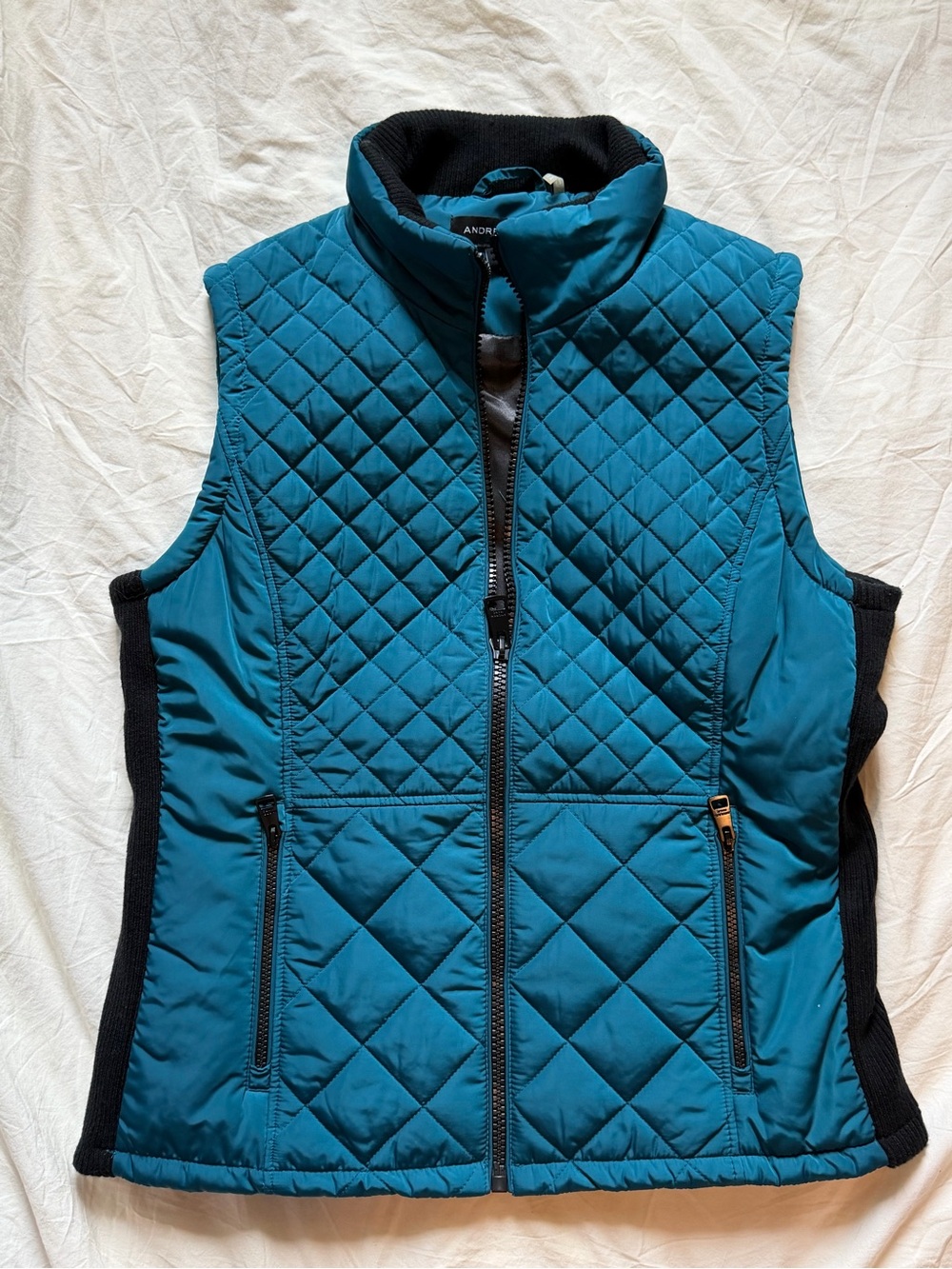 Andrew Marc Teal Quilted Vest Zip Pockets L Gorpcore Prep Puffer Vest Fall Layer